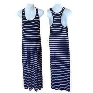 Heart & Hips Womens Sz M Maxi Dress Navy with White Stripe Sleeveless Tank